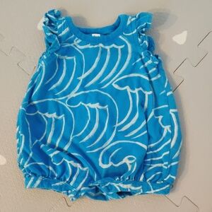 Tea Collection Blue and White Wave Baby Romper 0-3 Months
